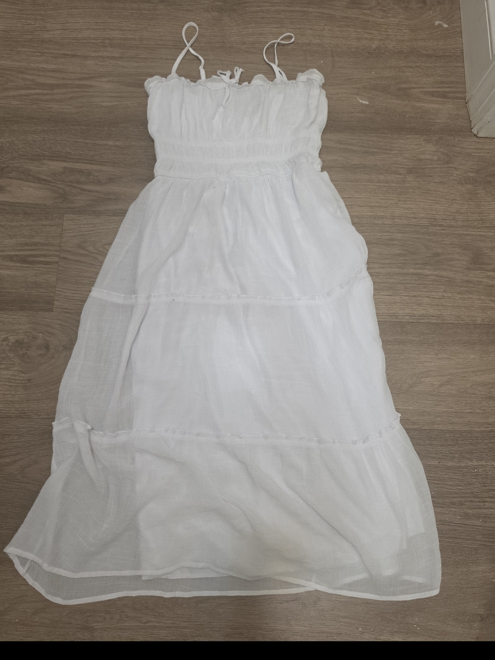 Trixxi White Smocked Tiered Sundress with Spaghetti Straps